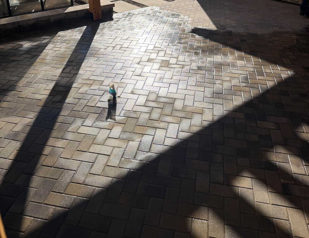 A newly laid patio with a cover